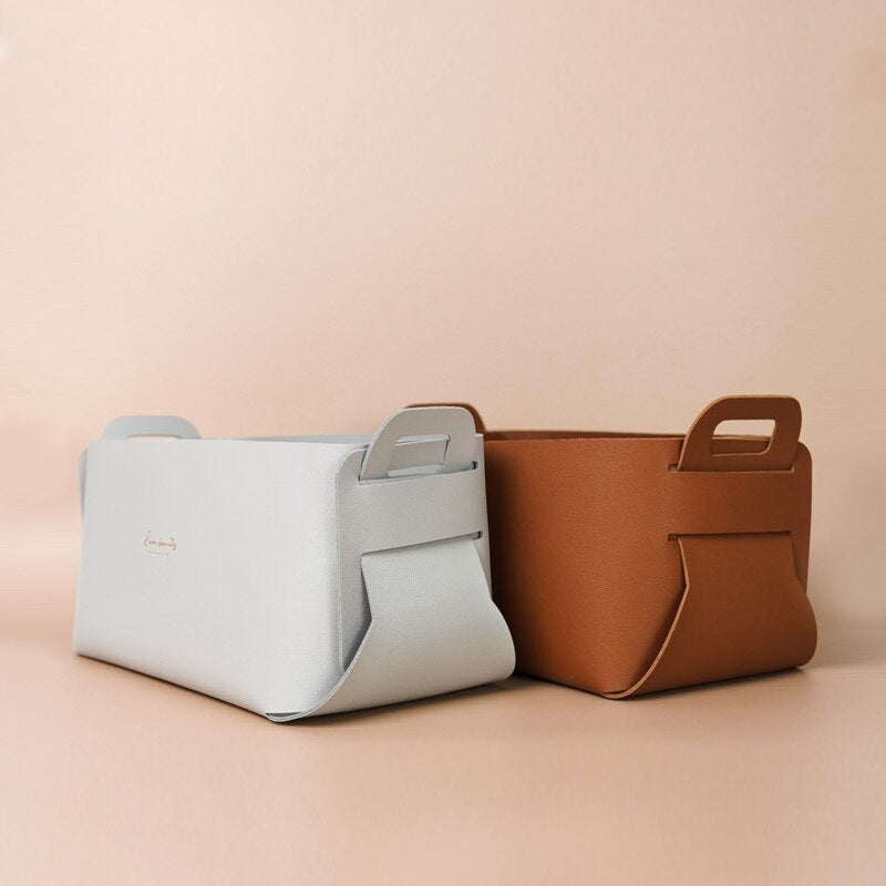 Stylish Foldable Faux Leather Storage Baskets
