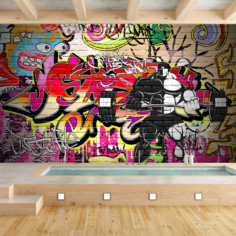 Modern Graffiti Wall Covering Wall Murals Multicolored Street Art Wall Decoration for Bedroom - Typography, Stain Resistant, Horizontal Format, for Adults, Unframed, Various Sizes, Non-Woven Material, Modern Style in Red, Dry, Yellow, and Green.