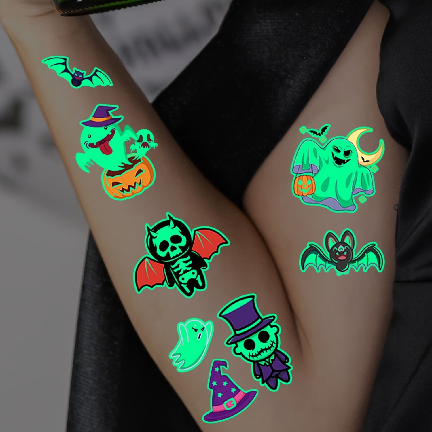 Glow-in-the-Dark Halloween Temporary Tattoos Waterproof Spooky Designs