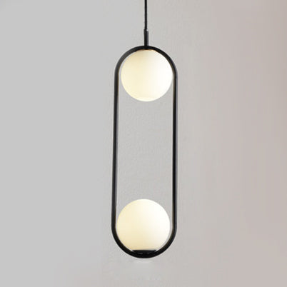 1/2 Lights Bedroom Pendant Light with Globe White Glass Shade Modern Black/Gold Hanging Ceiling Lamp 2 Gold Clearhalo 'Ceiling Lights' 'Glass shade' 'Glass' 'Modern Pendants' 'Modern' 'Pendant Lights' 'Pendants' Lighting' 119399