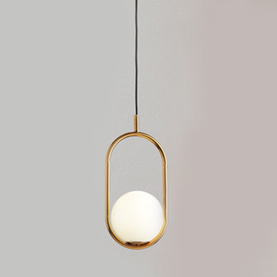 1/2 Lights Bedroom Pendant Light with Globe White Glass Shade Modern Black/Gold Hanging Ceiling Lamp Clearhalo 'Ceiling Lights' 'Glass shade' 'Glass' 'Modern Pendants' 'Modern' 'Pendant Lights' 'Pendants' Lighting' 119400