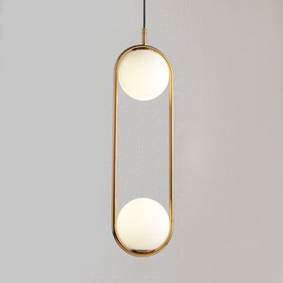 1/2 Lights Bedroom Pendant Light with Globe White Glass Shade Modern Black/Gold Hanging Ceiling Lamp 1 Gold Clearhalo 'Ceiling Lights' 'Glass shade' 'Glass' 'Modern Pendants' 'Modern' 'Pendant Lights' 'Pendants' Lighting' 119398