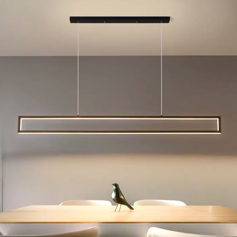 Minimalist Rectangle Frame Island Light Metal Dining Room LED Pendant Lamp in White/Warm Light, 39"/47" Long Clearhalo 'Ceiling Lights' 'Island Lights' Lighting' 1198096