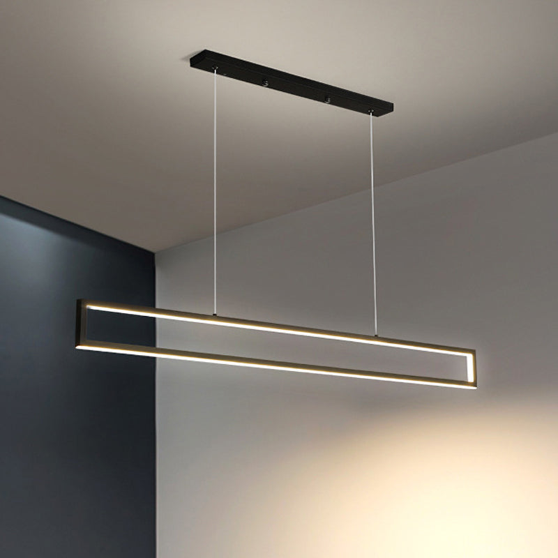 Taavita Minimalistic Rectangular Frame Light Metal Dining Room LED Pendant Lamp in White/Warm Light, 39"/47" Long, Maximum 39 Watts, Modern Metal Lamp with SMD Base