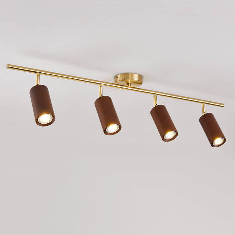 Taavita Minimalist Walnut Wood Spotlight Linear Track 1/2/3/4-Light LED Semi-Recessed Ceiling Light