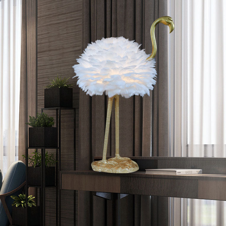 Contemporary Nordic Taavita Feather Metal Flamingo 1-Light Table Lamp for Nightstand