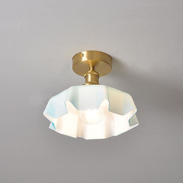 Taavita Vintage Ceiling Light in Cream Glass with Copper Flower Pattern