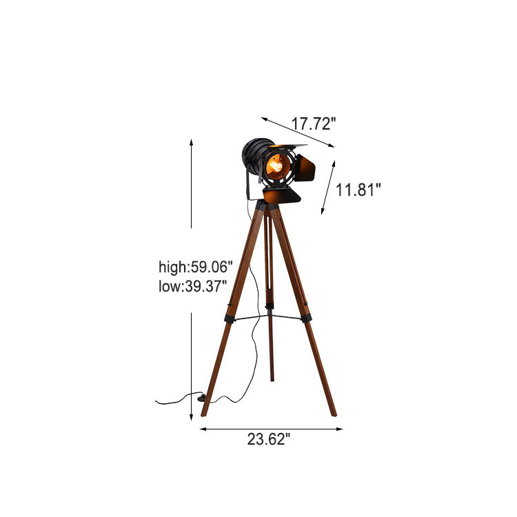 Taavita Vintage Solid Wood Iron Photography Tripod 1-Light Floor Lamp