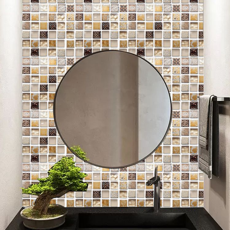 Taavita Peel & Stick Mosaic Tile Wallpaper with Square Shape - Blue Yellow-Brown PVC/Vinyl Mosaic Tile 10-Piece Set