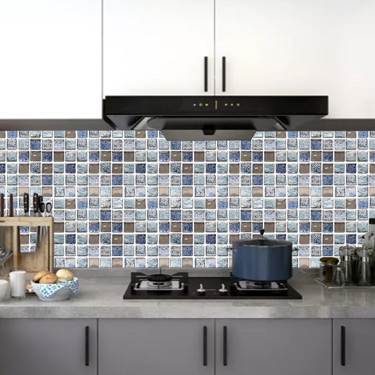 Taavita Peel & Stick Mosaic Tile Wallpaper with Square Shape - Blue Yellow-Brown PVC/Vinyl Mosaic Tile 10-Piece Set