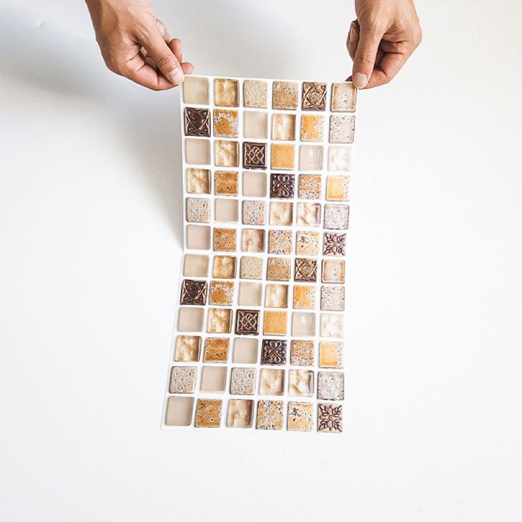 Taavita Peel & Stick Mosaic Tile Wallpaper with Square Shape - Blue Yellow-Brown PVC/Vinyl Mosaic Tile 10-Piece Set
