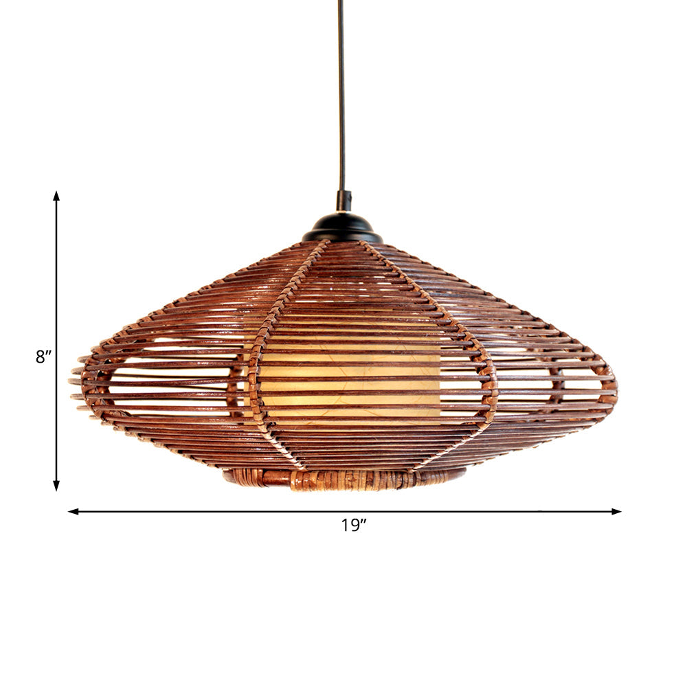 Handwoven Rattan Disc Hanging Bright Asian Style-1 Pendant Lamp in Brown for Restaurants by Taavita