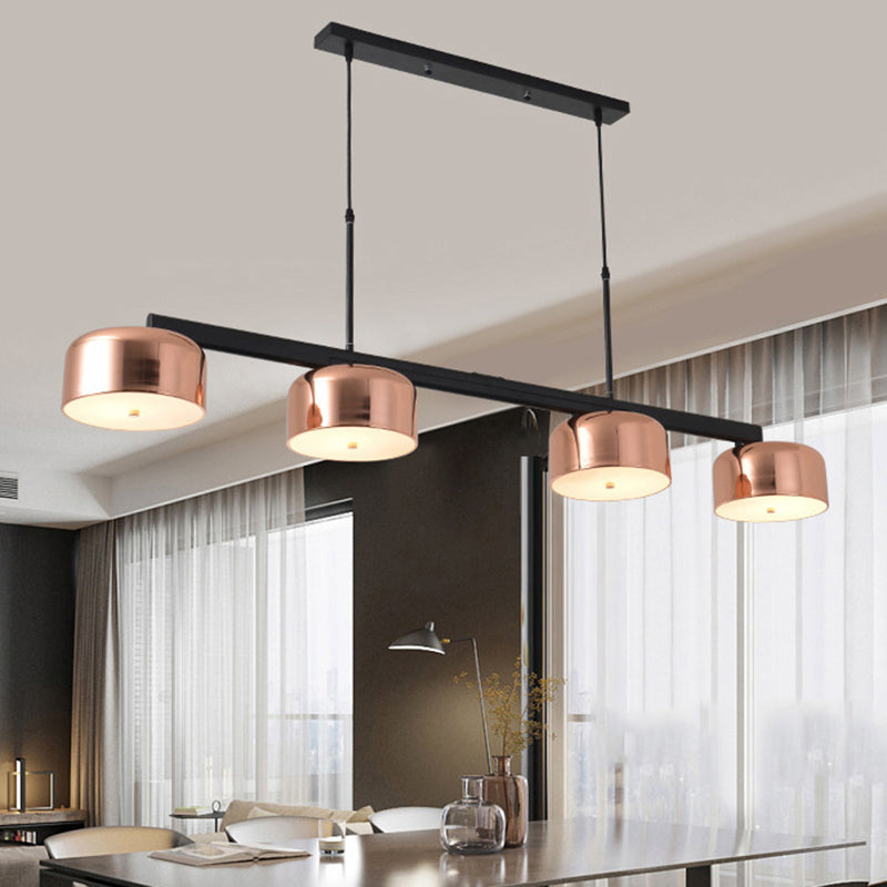 4 Heads Bowl Linear Chandelier with Adjustable Cord - Retro Style Copper Finish Metal Ceiling Fixture by Taavita
