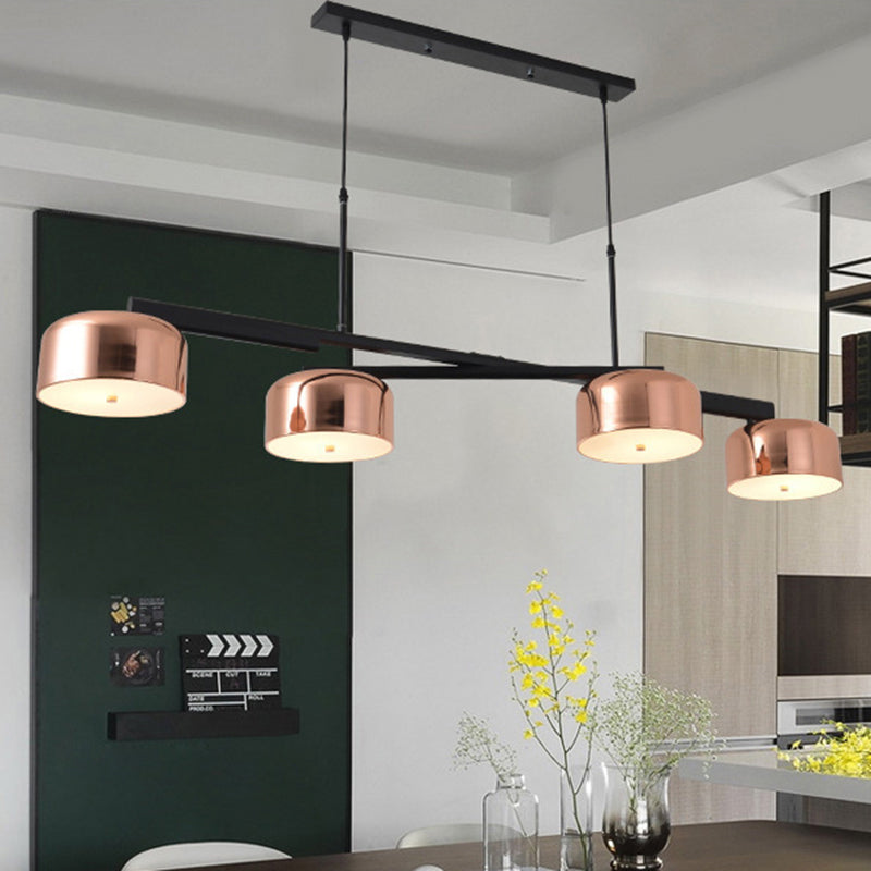4 Heads Bowl Linear Chandelier with Adjustable Cord - Retro Style Copper Finish Metal Ceiling Fixture by Taavita