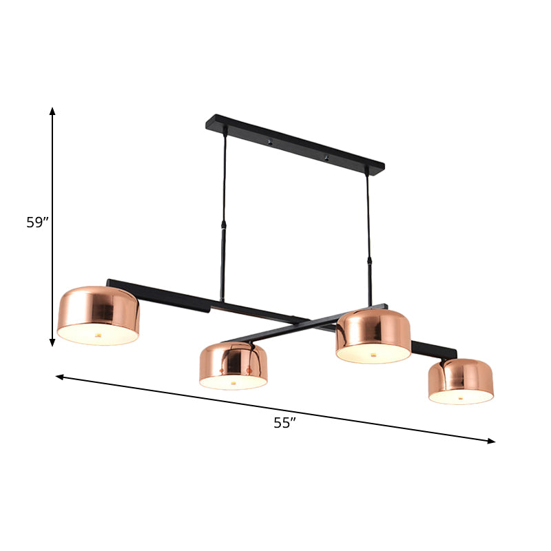 4 Heads Bowl Linear Chandelier with Adjustable Cord - Retro Style Copper Finish Metal Ceiling Fixture by Taavita