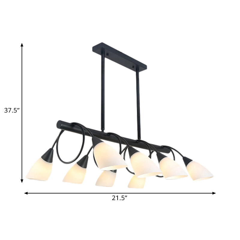 Modern Black Linear Kitchen Pendant Light Fixture with White Glass 6/8/10 Lights, Hanging Lamp Kit, Down/Up