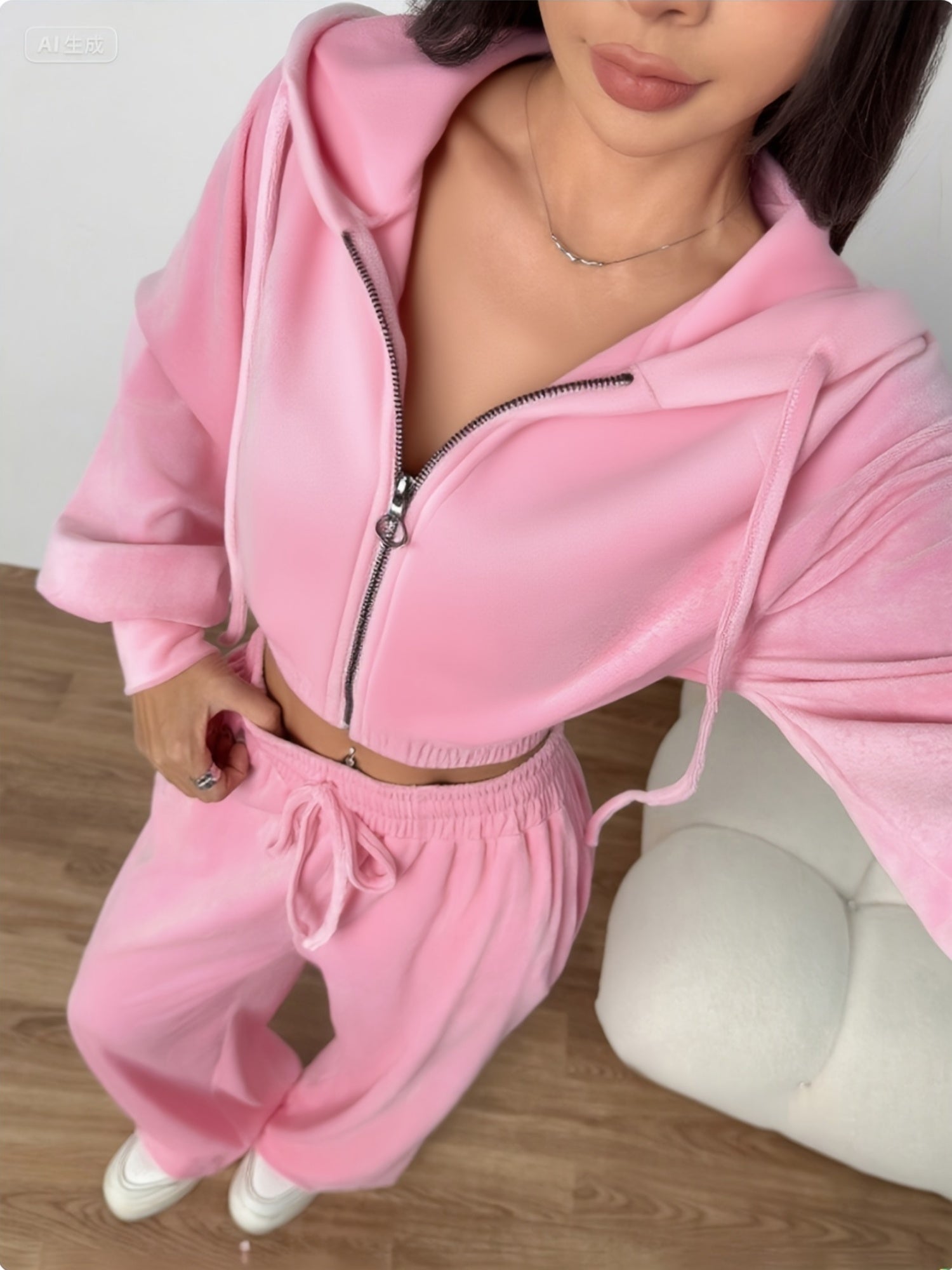 Velvet Lounge Set | Cropped Zip Hoodie | Comfortable Relaxed Fit | Plush Velvet