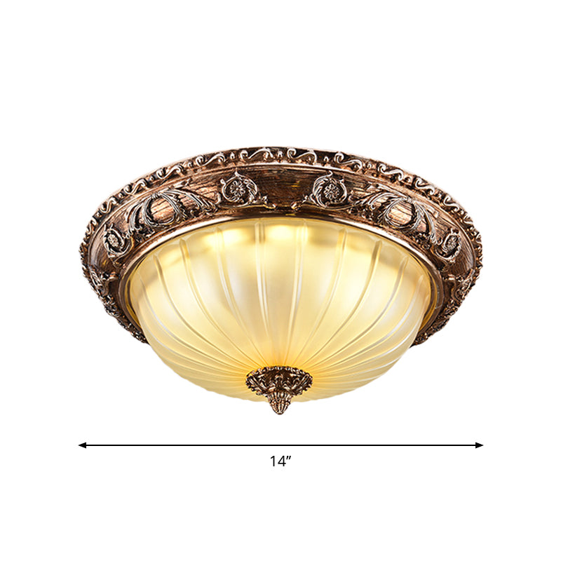 Taavita Bowl Ceiling Light Fixture Ribbed Frosted Glass 14"/16"/19.5" W LED Flush Mount in Brown - Bulb Included, 3 Color Temperature, 220V-240V 110V-120V