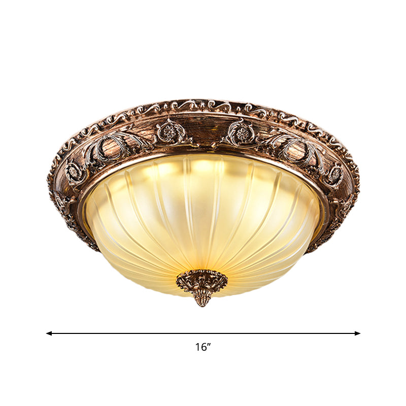 Taavita Bowl Ceiling Light Fixture Ribbed Frosted Glass 14"/16"/19.5" W LED Flush Mount in Brown - Bulb Included, 3 Color Temperature, 220V-240V 110V-120V