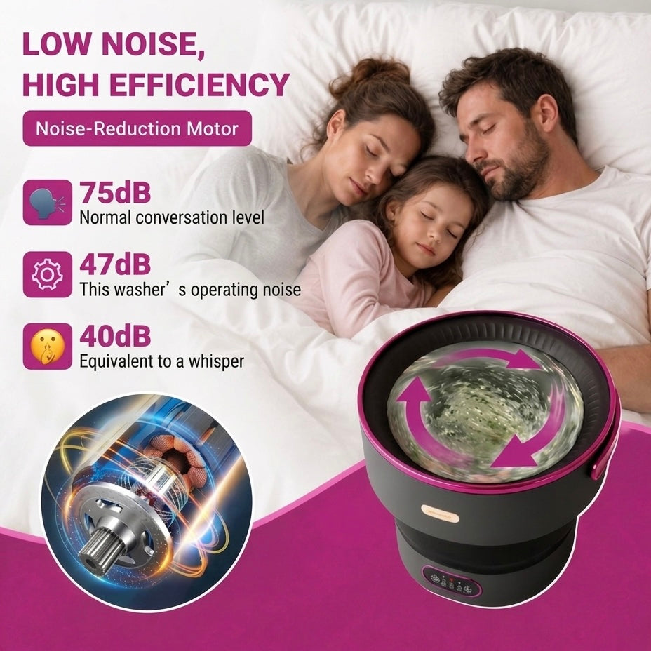 Portable Foldable Washing Machine with 5 Wash Settings and 40dB Noise Level