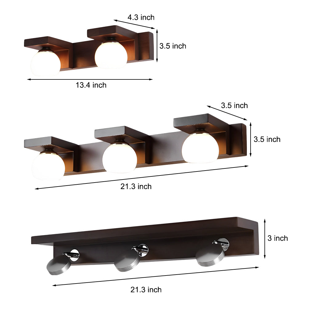 2/3 Light Wood Adjustable Spotlights LED Bathroom Vanity Light Mirror Bath Bar