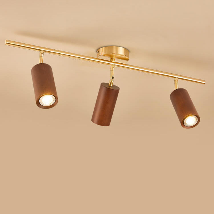 Taavita Minimalist Walnut Wood Spotlight Linear Track 1/2/3/4-Light LED Semi-Recessed Ceiling Light