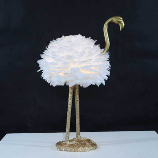 Contemporary Nordic Taavita Feather Metal Flamingo 1-Light Table Lamp for Nightstand