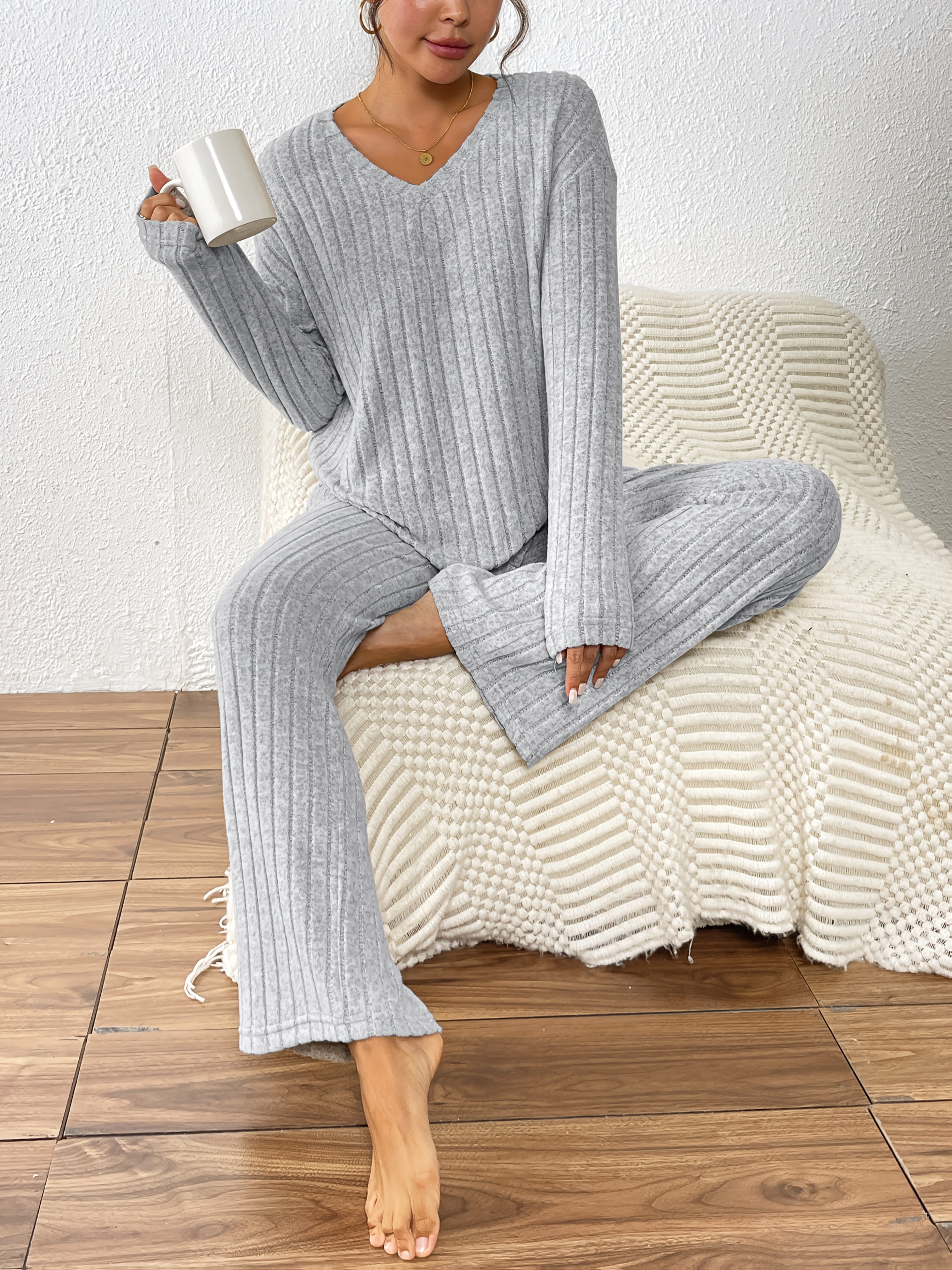 Women's Lounge Set | Long Sleeve V-Neck | Cozy Warm Comfort | Polyester