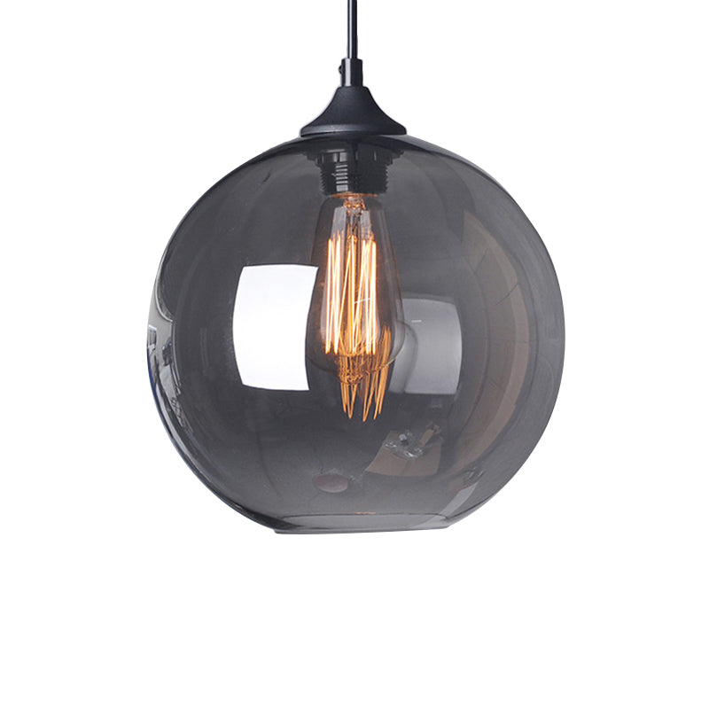 8"/10"/12" Wide Industrial Globe Pendant Light 1 Light Grey/Clear Glass Hanging Lamp in Black by Taavita