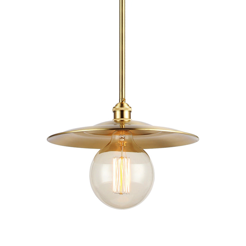 Taavita Metallic Pendant Lighting Ceiling Fixture with Flat Shade 1 Bulb in Brass Finish over Table
