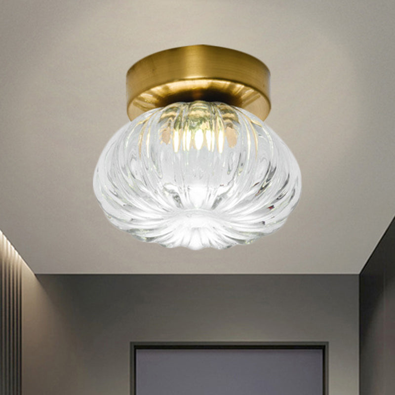 Modernist Spheroid Flush Mount Clear/Amber Ribbed Glass Single Head LED Ceiling Light Fixture, 5.5"/10" W