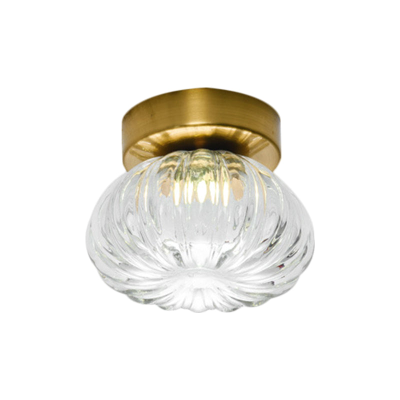 Modernist Spheroid Flush Mount Clear/Amber Ribbed Glass Single Head LED Ceiling Light Fixture, 5.5"/10" W