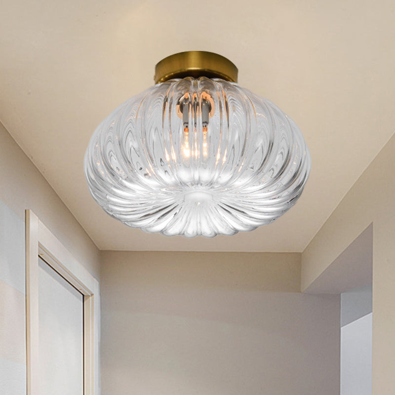Modernist Spheroid Flush Mount Clear/Amber Ribbed Glass Single Head LED Ceiling Light Fixture, 5.5"/10" W