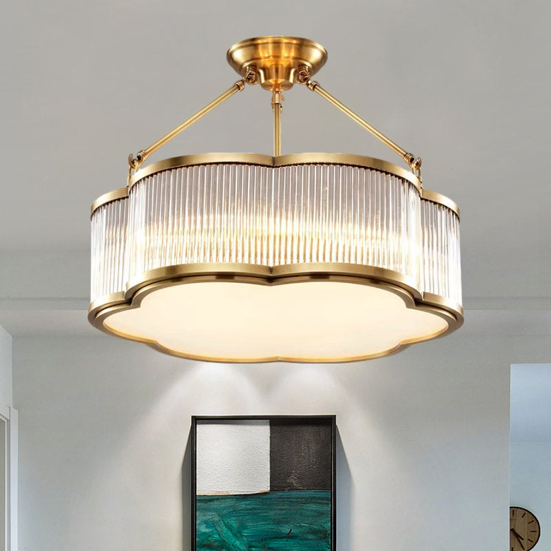 Taavita Floral Drum Semi Flush Mount Light Fixture Contemporary 19.5"/23.5" Wide 5/6 Heads Ceiling Lamp for Bedroom in Gold
