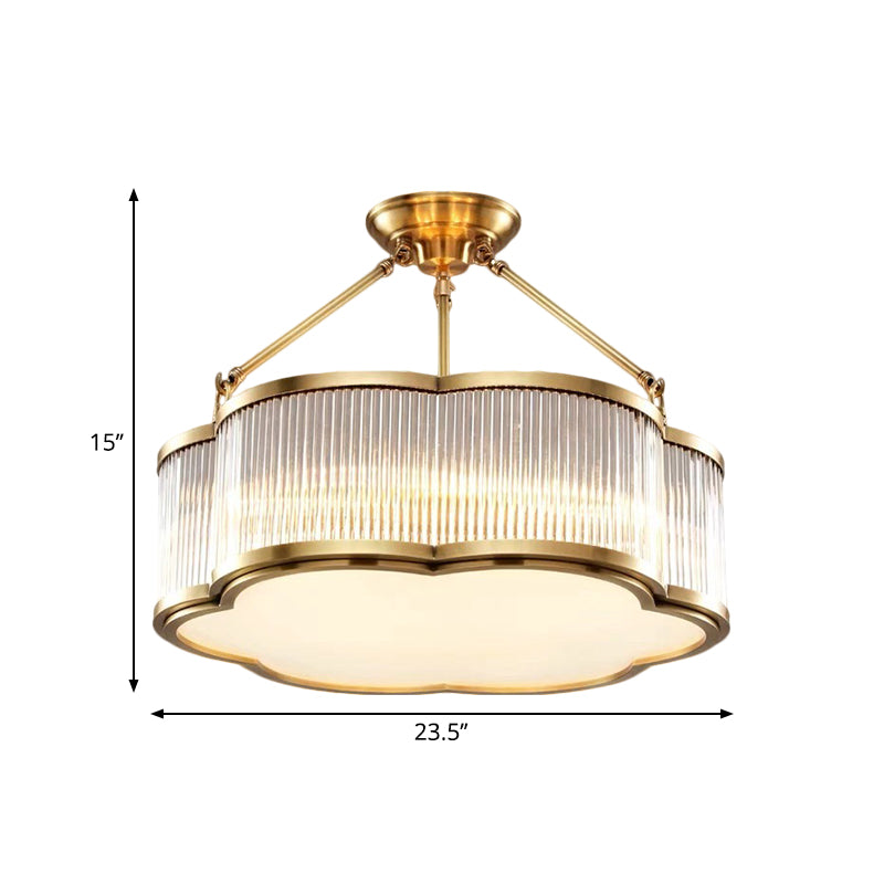 Taavita Floral Drum Semi Flush Mount Light Fixture Contemporary 19.5"/23.5" Wide 5/6 Heads Ceiling Lamp for Bedroom in Gold
