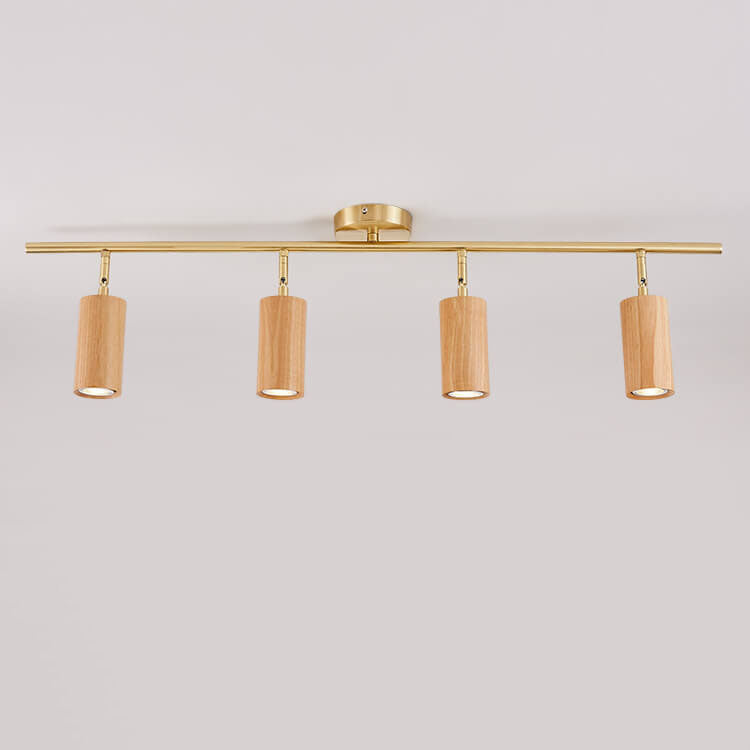 Taavita Minimalist Walnut Wood Spotlight Linear Track 1/2/3/4-Light LED Semi-Recessed Ceiling Light