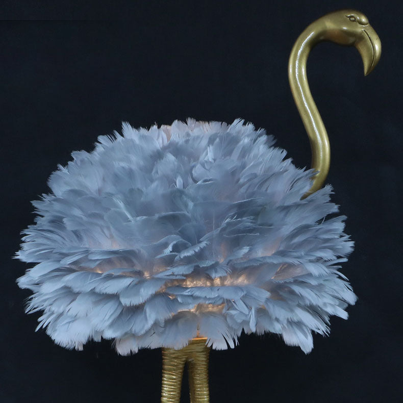 Contemporary Nordic Taavita Feather Metal Flamingo 1-Light Table Lamp for Nightstand