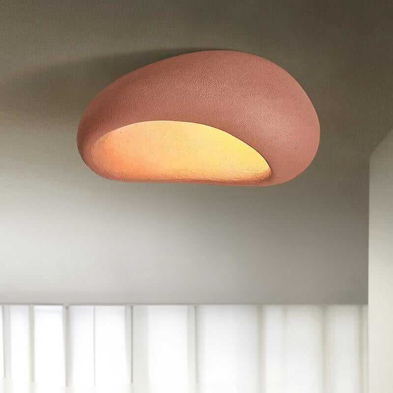 Ceiling Light | Pebble-Shaped Wabi-Sabi Design | Resin & Metal | Warm White LED Ambient Lighting