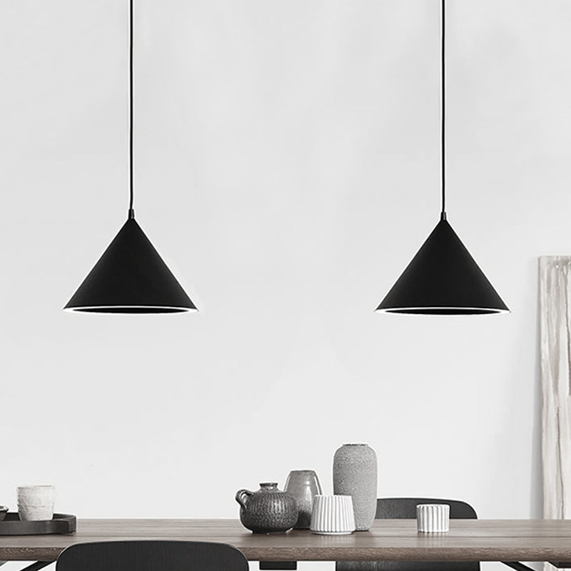 10"/12.5" Diameter 1 Light Conical Hanging Lamp Nordic Stylish Black/Blue Metal Pendant Light over Table White Clearhalo 'Ceiling Lights' 'Modern Pendants' 'Modern' 'Pendant Lights' 'Pendants' Lighting' 1416849