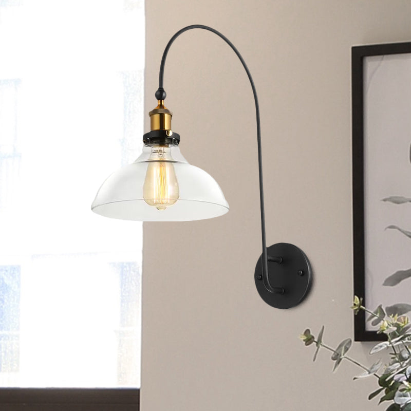 Taavita 1 Bulb Wall Mounted Light Fixture Antique Brass Industrial Clear Glass Lighting with Gooseneck Arm