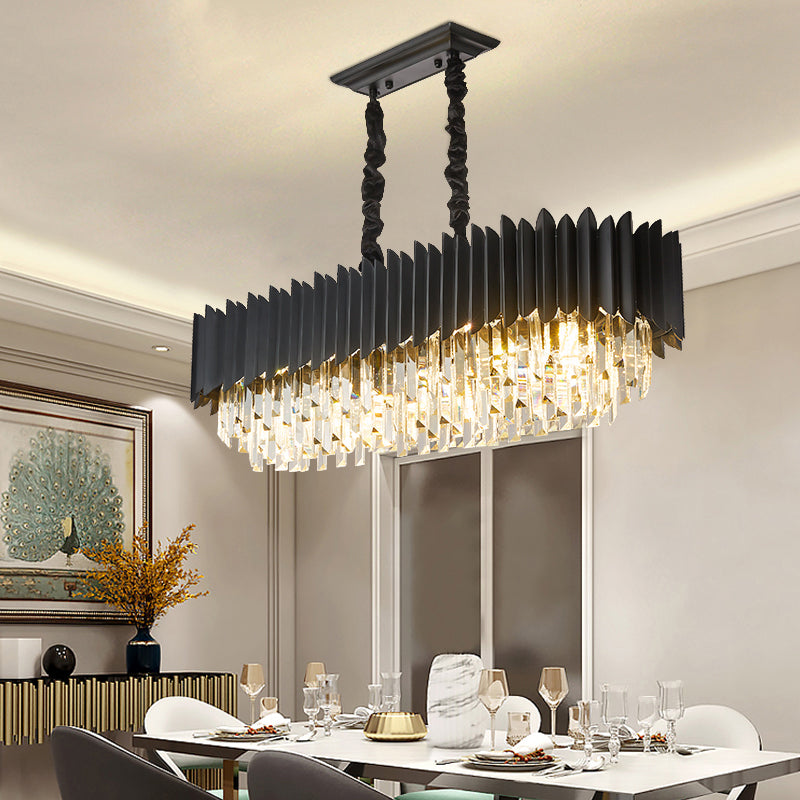 6/8-Light Ceiling Suspension Lamp Modern Oblong Tri-Sided Crystal Rod Island Light in Black Clearhalo 'Ceiling Lights' 'Island Lights' Lighting' 1432442