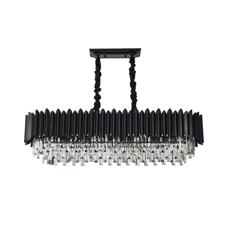 6/8-Light Modern Oblong Tri-Sided Crystal Rod Ceiling Suspension Lamp in Black for Island Lighting by Taavita