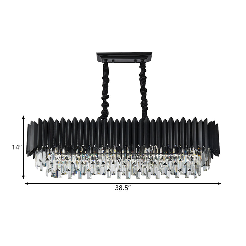 6/8-Light Modern Oblong Tri-Sided Crystal Rod Ceiling Suspension Lamp in Black for Island Lighting by Taavita