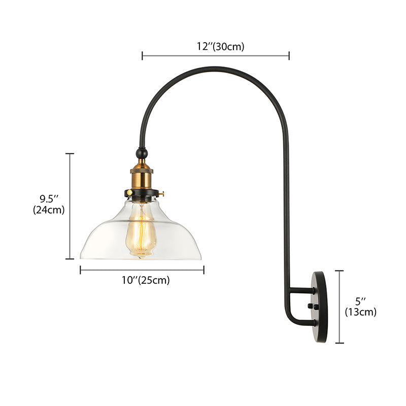 Taavita 1 Bulb Wall Mounted Light Fixture Antique Brass Industrial Clear Glass Lighting with Gooseneck Arm