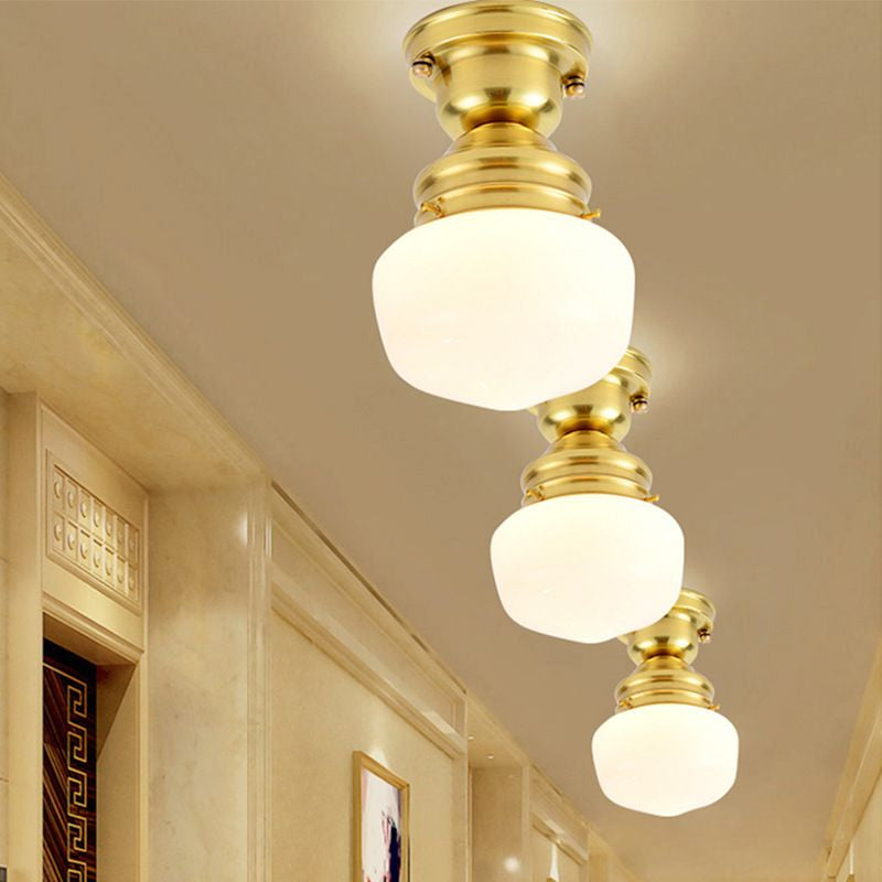 Contemporary Schoolhouse Opal Glass Ceiling Light Fixture - 1 Light Ceiling Mounted Light in Taavita Finish