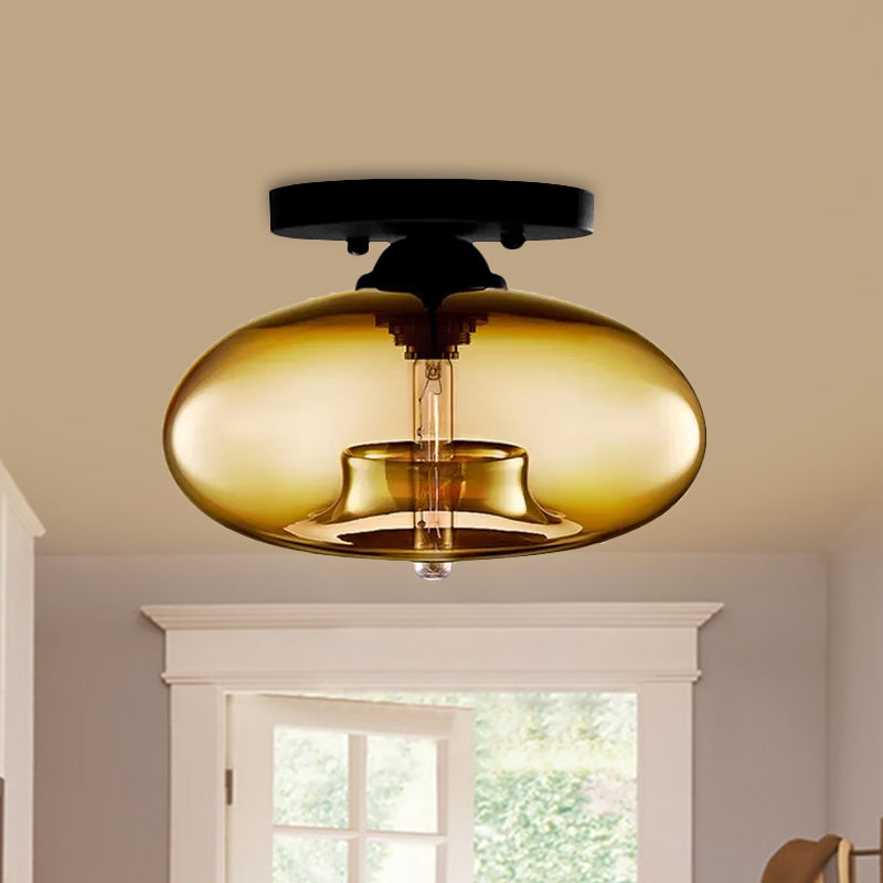 Taavita Oval Flush Mount Lamp Modern Style 1 Light Clear/Amber/Smoky Ceiling Semi-Flush Mount for Hallway