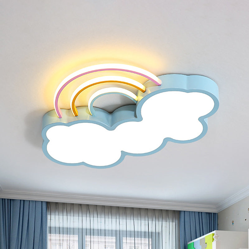 Taavita Rainbow and Cloud LED Flush Mount Ceiling Lighting Fixture for Kids Nursery, White/Blue, 19"/23" Long