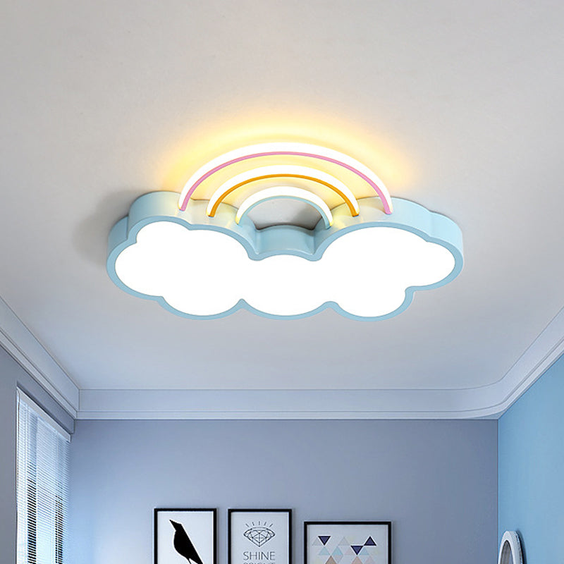 Iron Rainbow and Cloud Flushmount Kids LED White/Blue Flush Mount Ceiling Lighting Fixture for Nursery, 19"/23" Long Clearhalo 'Ceiling Lights' 'Close To Ceiling Lights' 'Close to ceiling' 'Flush mount' Lighting' 1475411