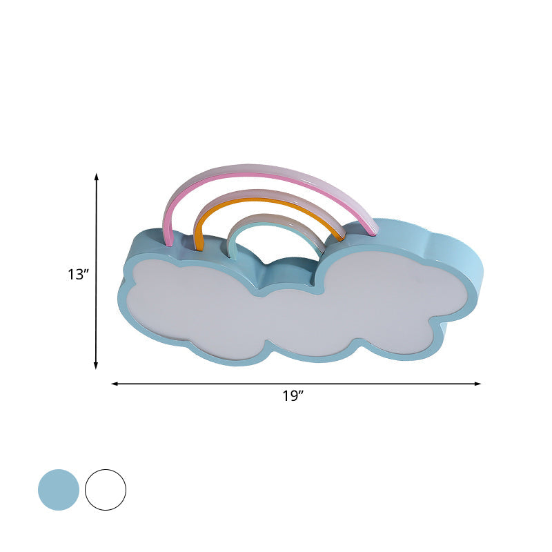 Taavita Rainbow and Cloud LED Flush Mount Ceiling Lighting Fixture for Kids Nursery, White/Blue, 19"/23" Long