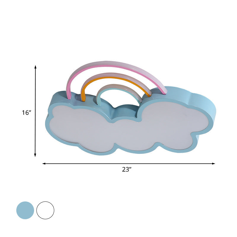 Taavita Rainbow and Cloud LED Flush Mount Ceiling Lighting Fixture for Kids Nursery, White/Blue, 19"/23" Long
